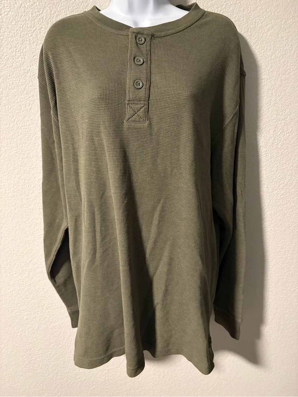 RedHead Olive Green Waffle-Knit Henley Long Sleeve Shirt